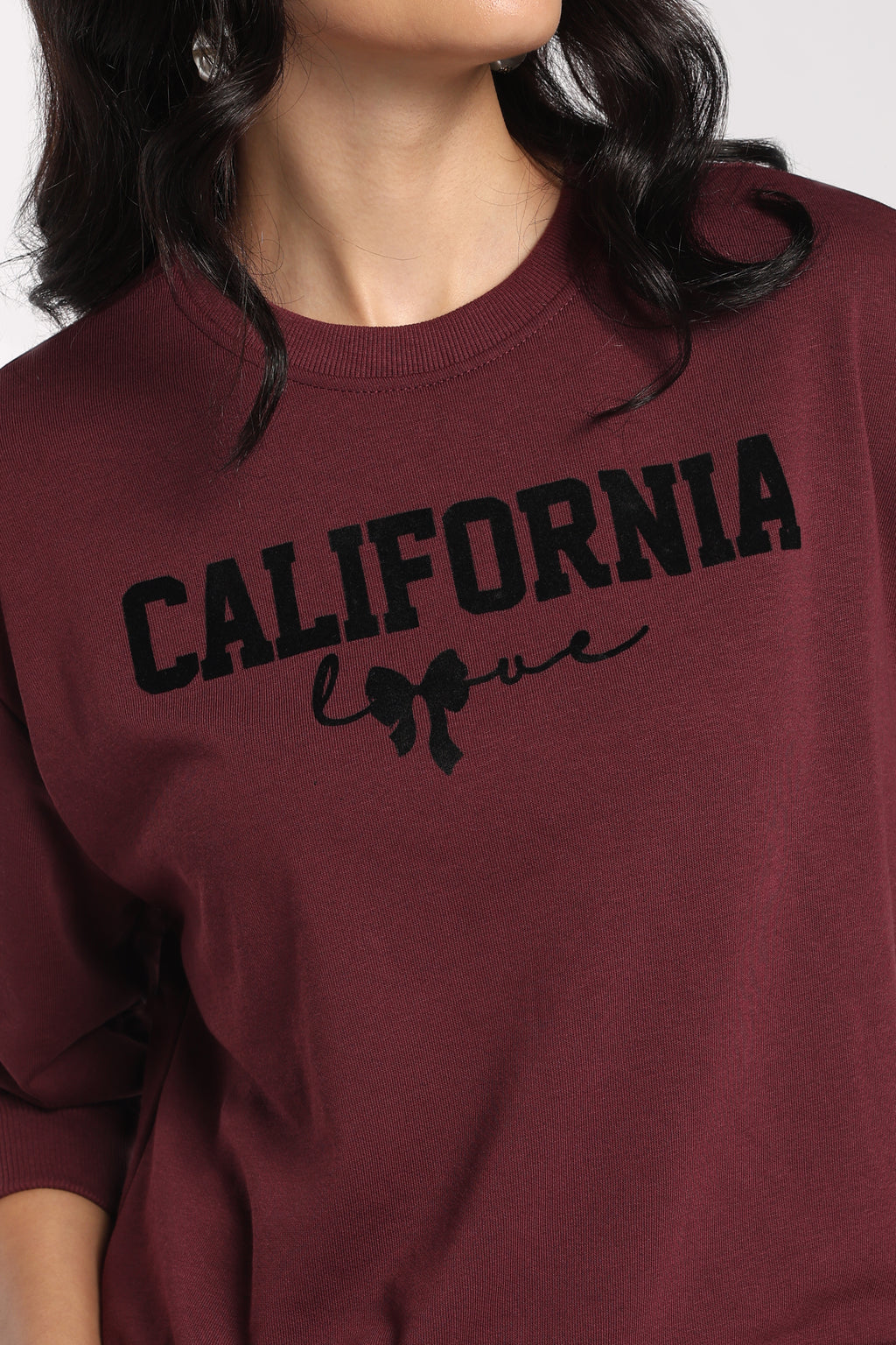 Womens Regular Maroon Flock Printed Sweatshirt - Image 3