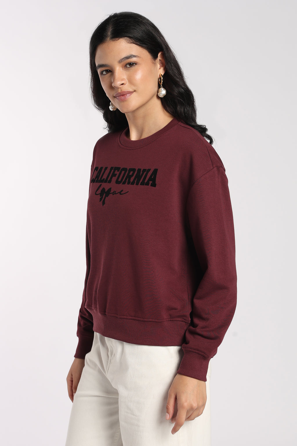 Womens Regular Maroon Flock Printed Sweatshirt - Image 4