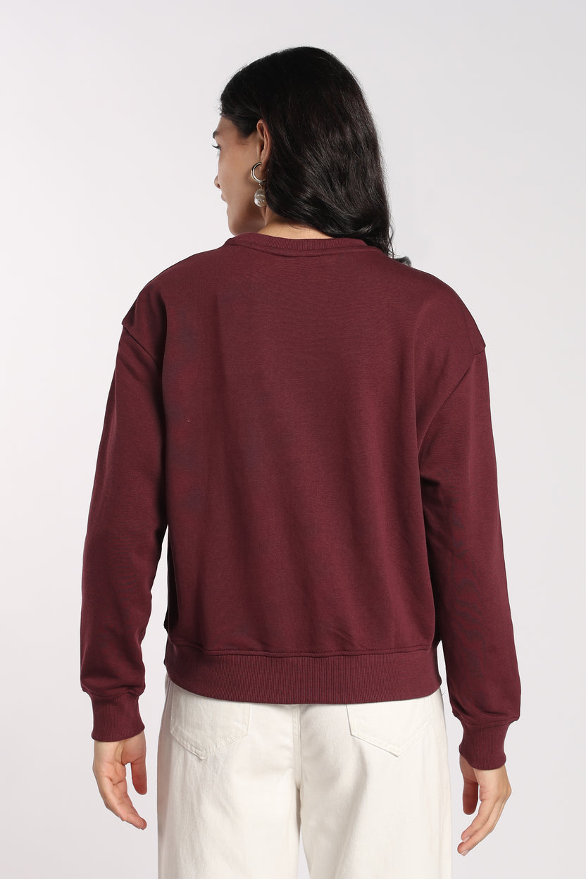 Womens Regular Maroon Flock Printed Sweatshirt - Image 5