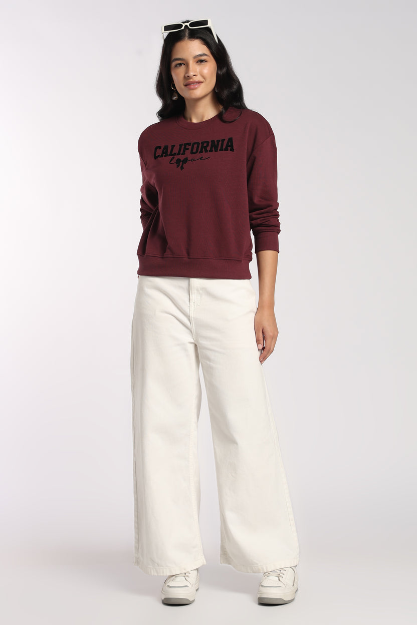 Womens Regular Maroon Flock Printed Sweatshirt - Image 6
