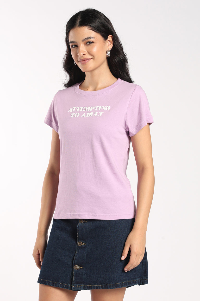 Womens Regular Fit Lilac Graphic Printed T-Shirt - Image 2