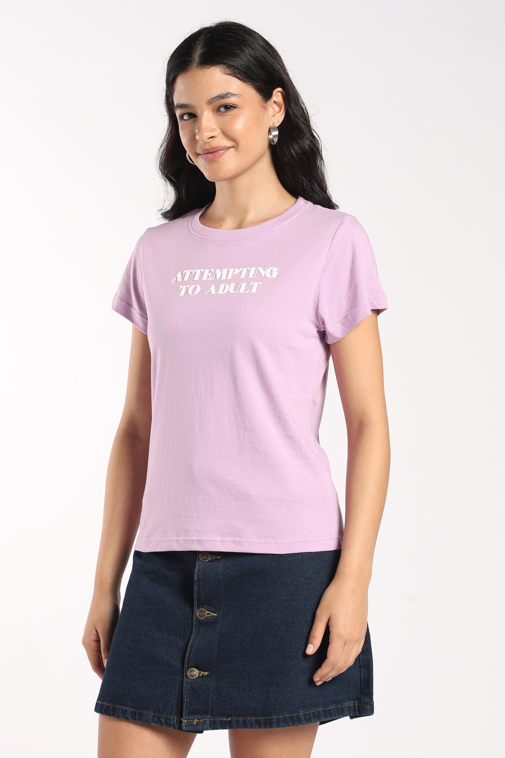 Womens Regular Fit Lilac Graphic Printed T-Shirt - Image 2