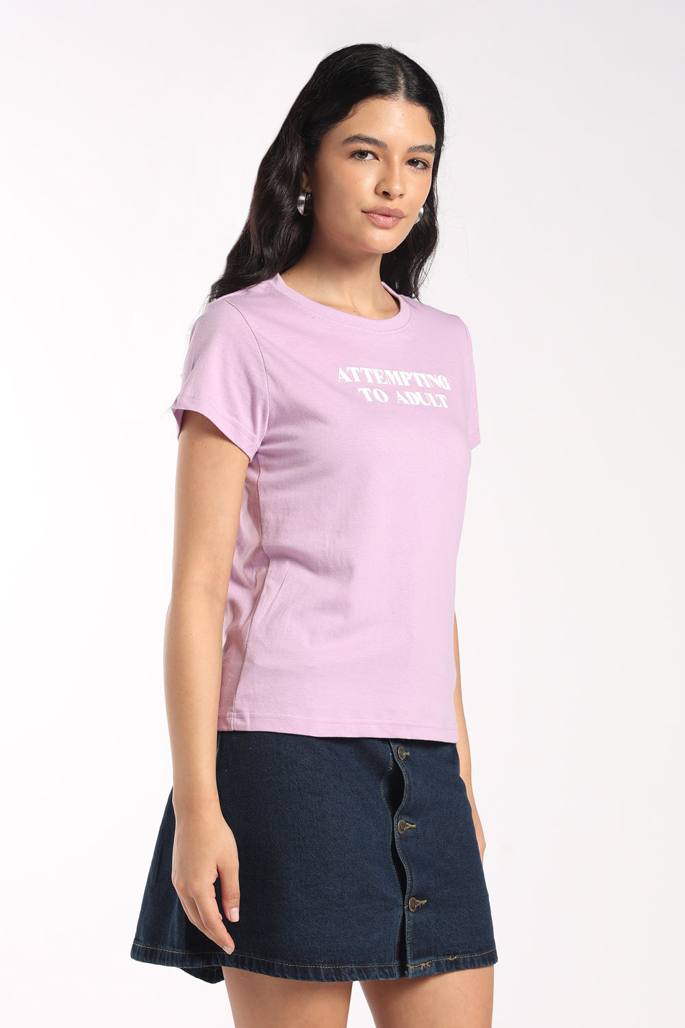 Womens Regular Fit Lilac Graphic Printed T-Shirt - Image 4