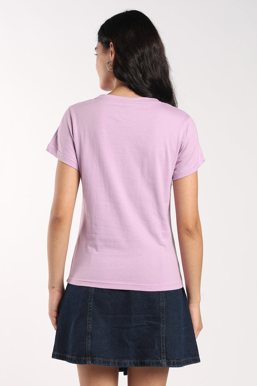 Womens Regular Fit Lilac Graphic Printed T-Shirt - Image 5
