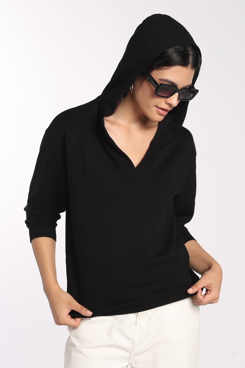 Womens Regular Fit Black V-Neck Top - Image 1
