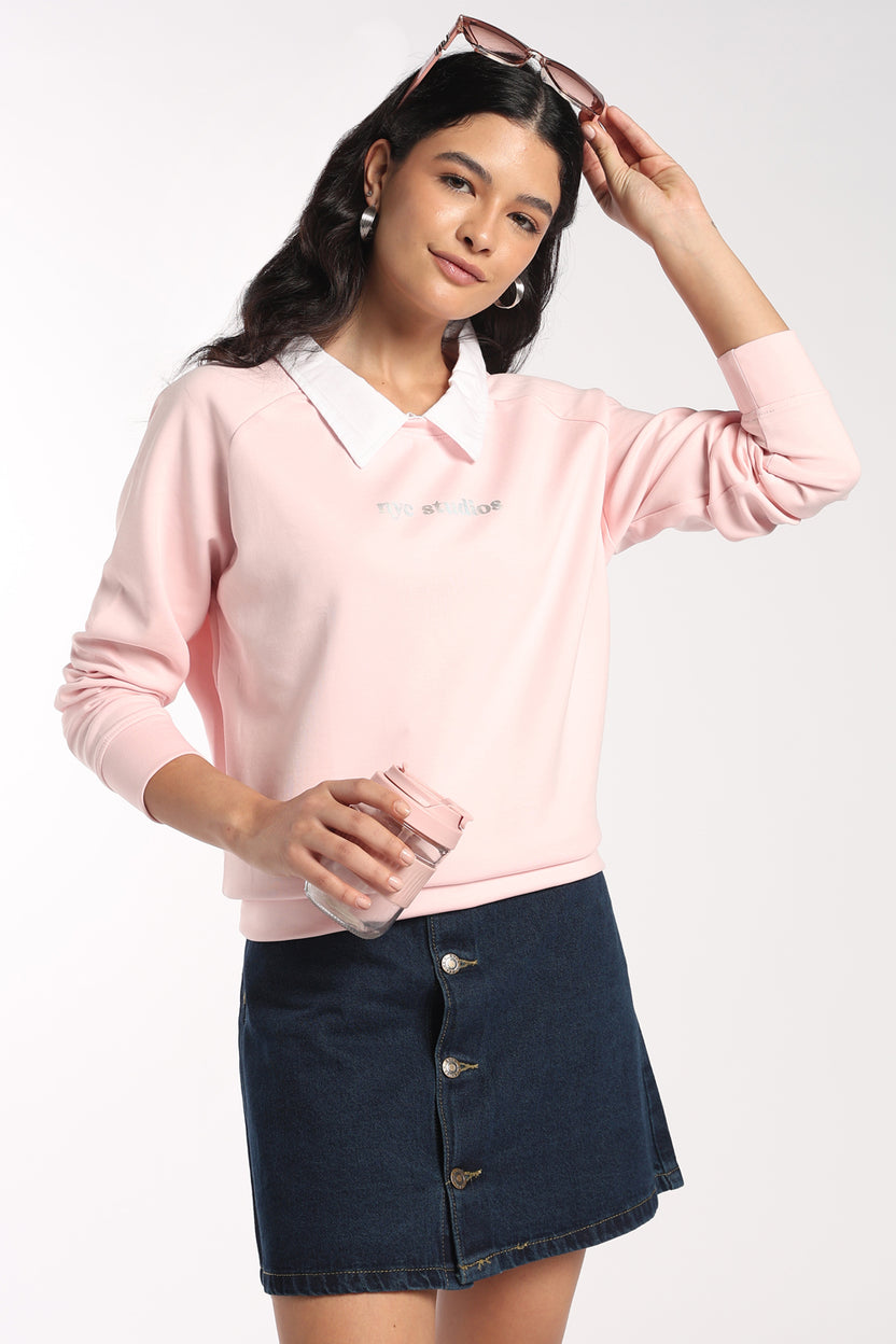 Womens Regular Fit Pink Mock Collar Sweatshirt - Image 1