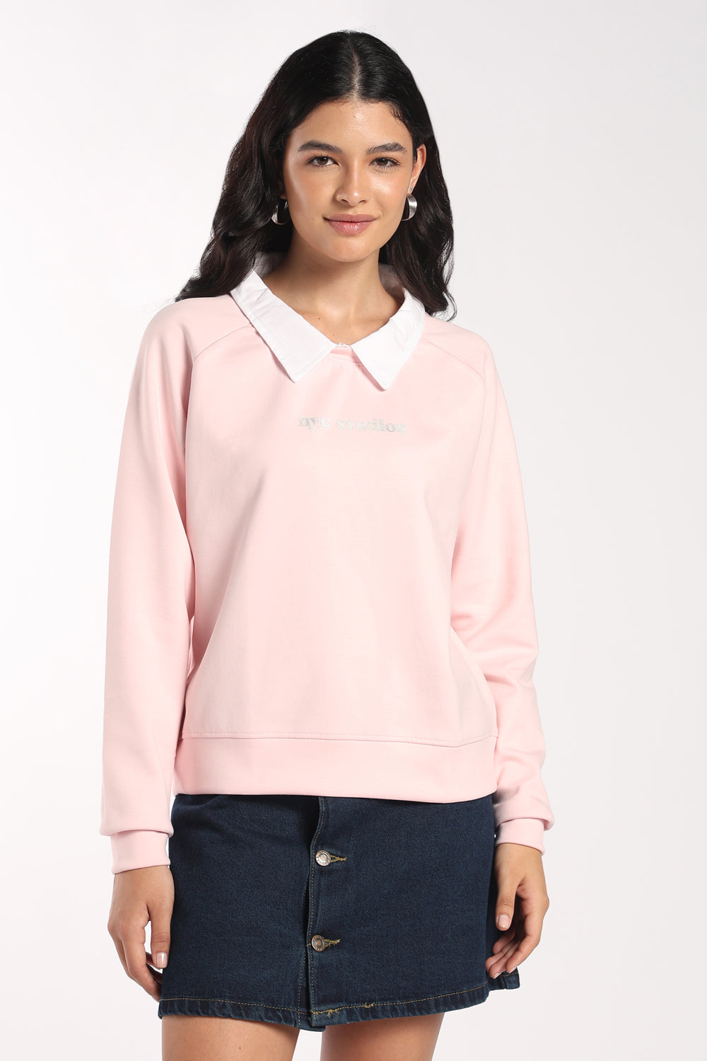 Womens Regular Fit Pink Mock Collar Sweatshirt - Image 2