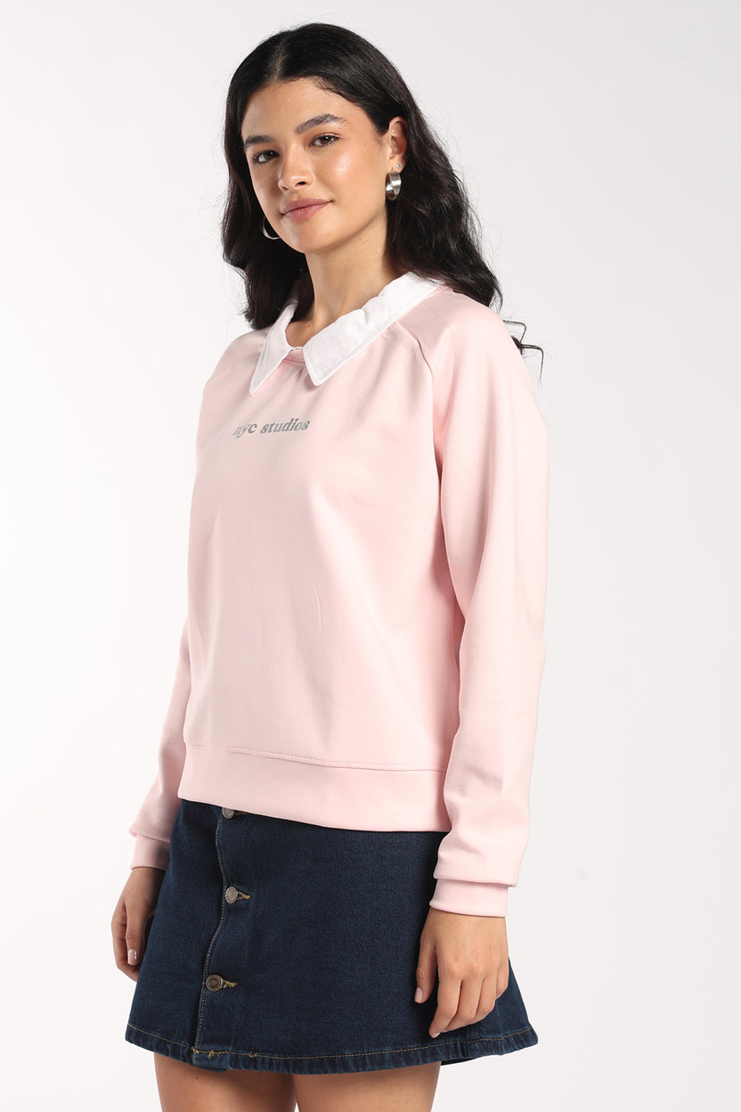Womens Regular Fit Pink Mock Collar Sweatshirt - Image 4