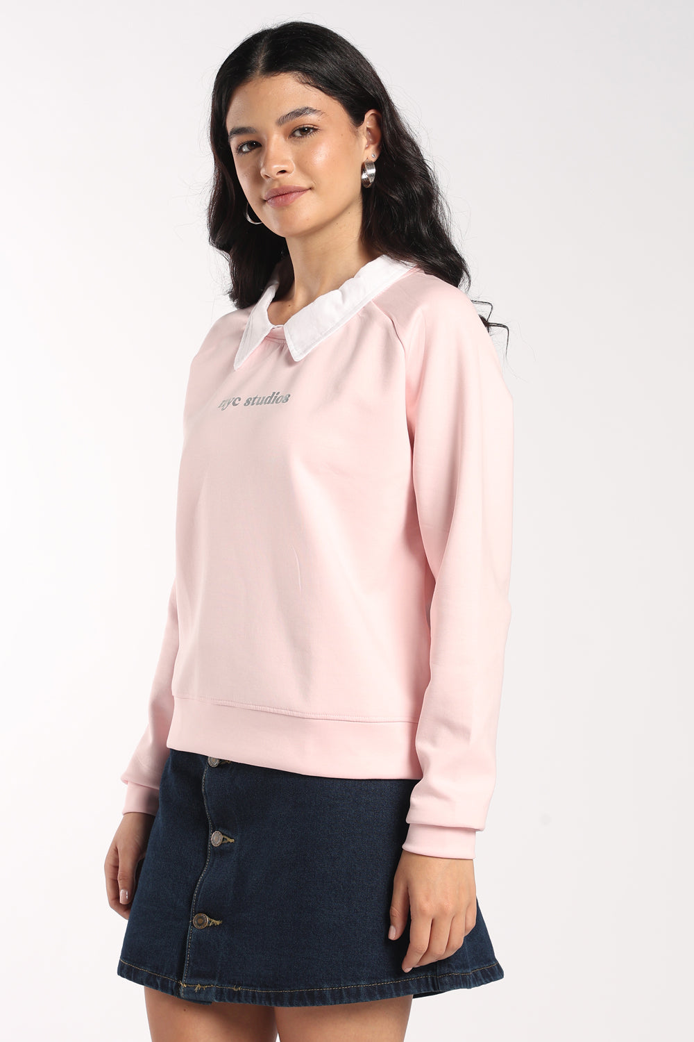 Womens Regular Fit Pink Mock Collar Sweatshirt - Image 4