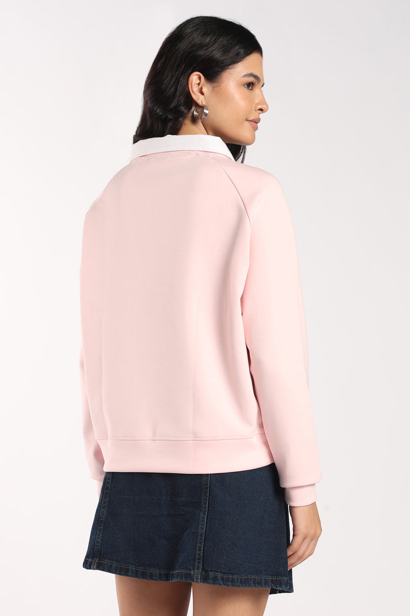 Womens Regular Fit Pink Mock Collar Sweatshirt - Image 5