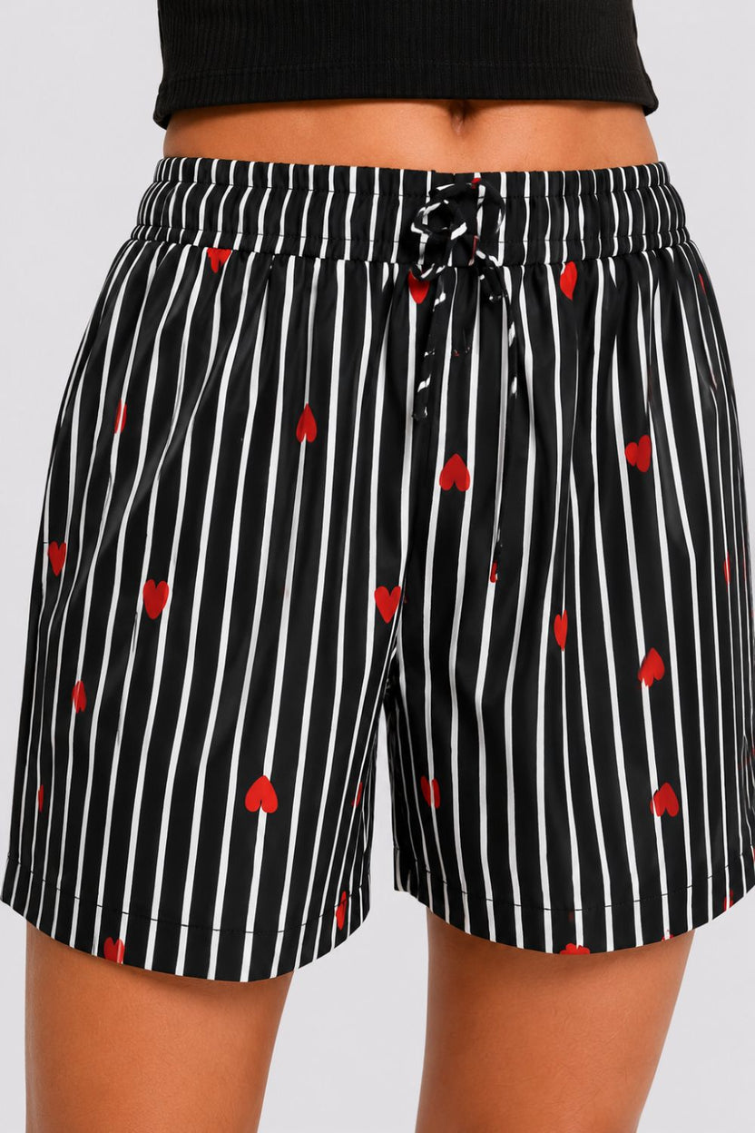 Womens Black Striped Heart Print Shorts - Image 3