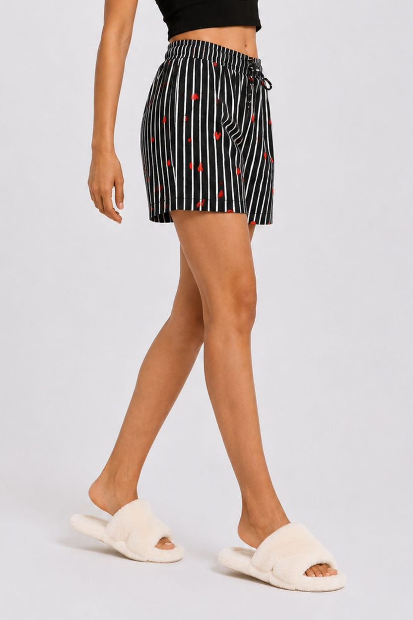 Womens Black Striped Heart Print Shorts - Image 4