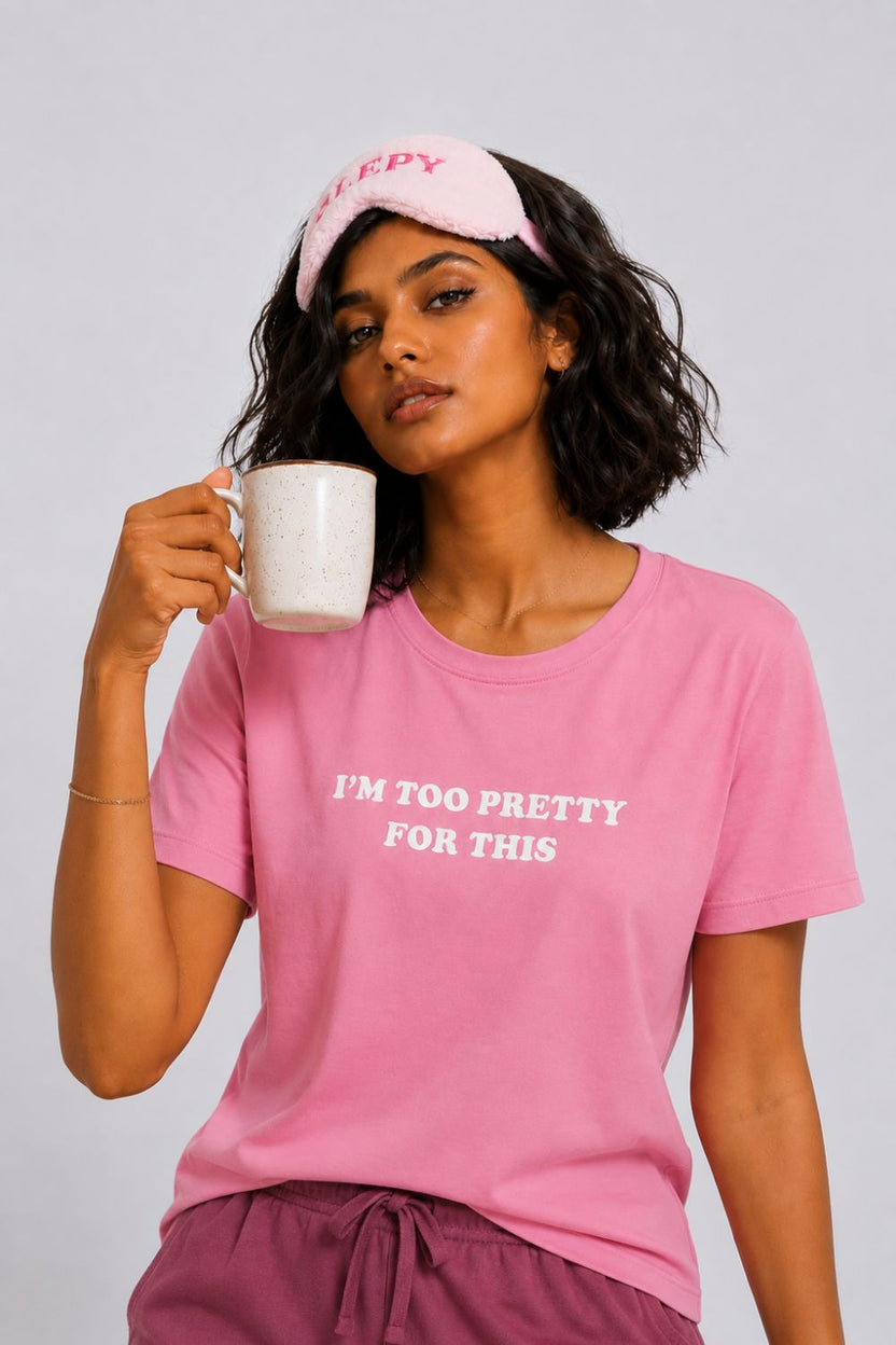 Womens Regular Fit Pink Graphic Printed T-Shirt - Image 1