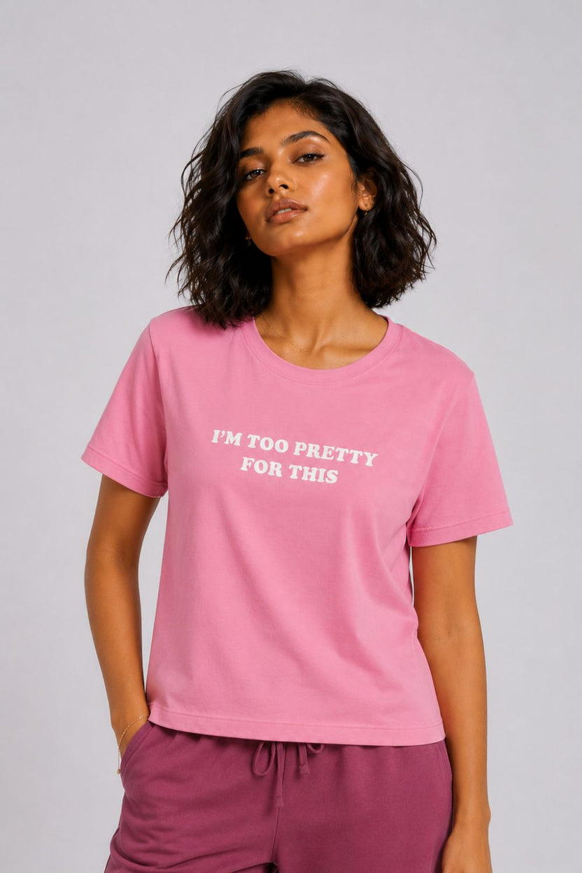 Womens Regular Fit Pink Graphic Printed T-Shirt - Image 2