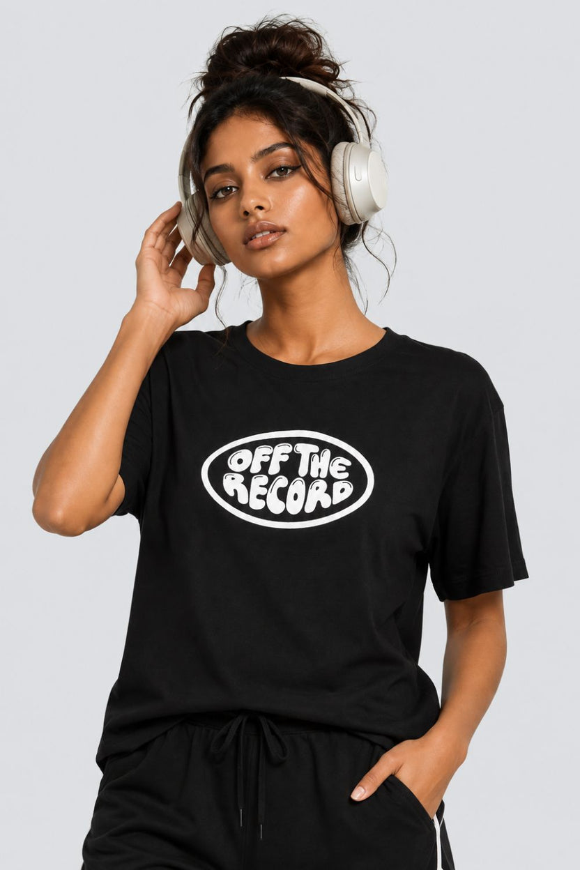 Womens Regular Fit Black Typography Printed T-Shirt - Image 1