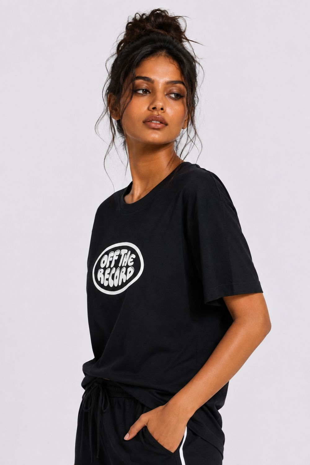 Womens Regular Fit Black Typography Printed T-Shirt - Image 4