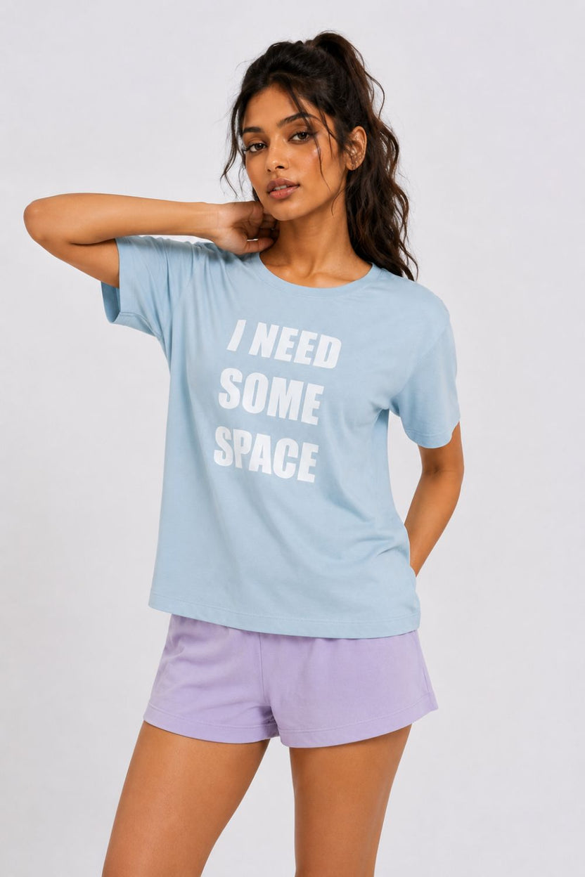 Womens Regular Fit Blue Typography Printed T-Shirt - Image 2