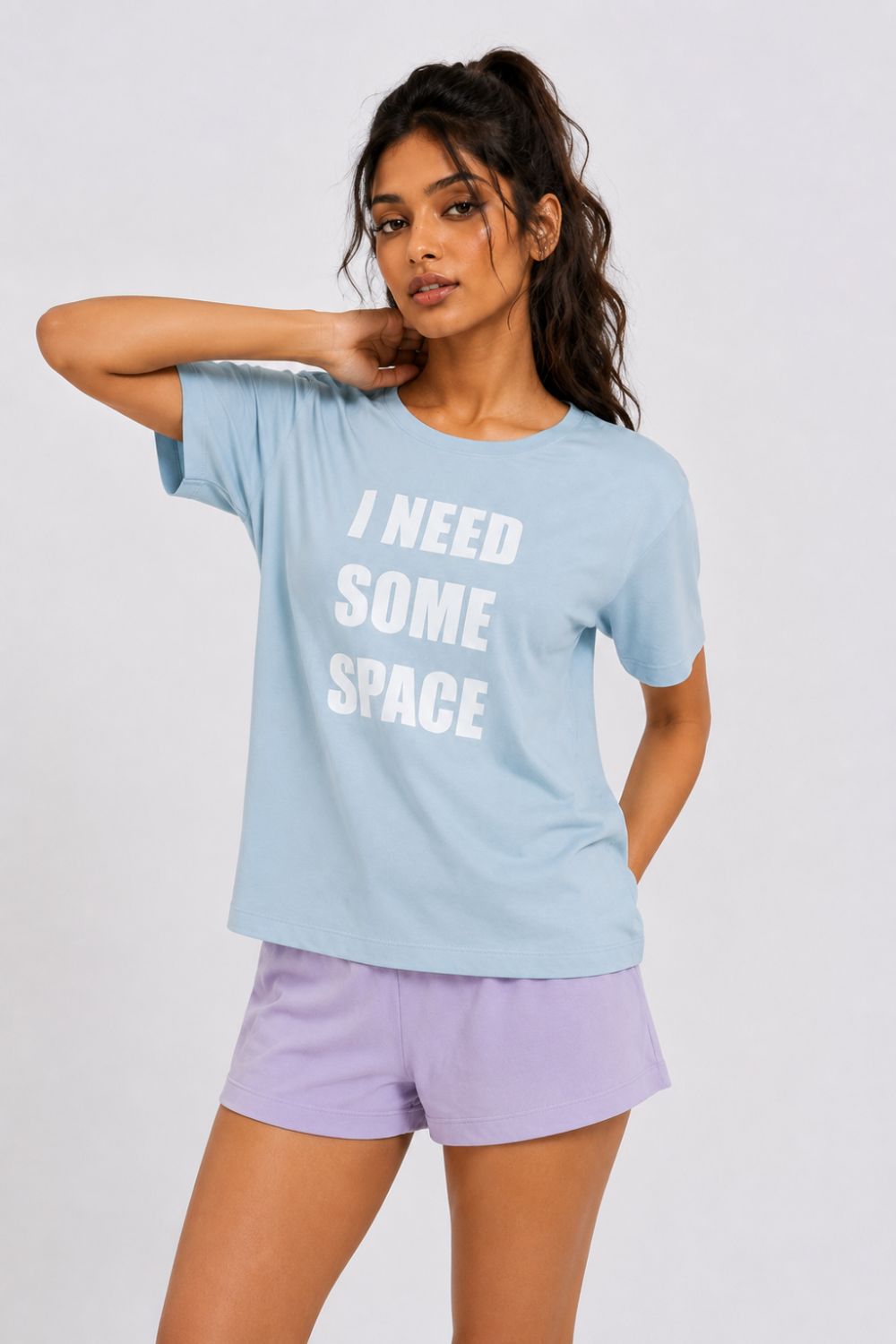 Womens Regular Fit Blue Typography Printed T-Shirt - Image 2