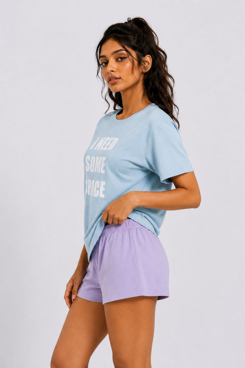 Womens Regular Fit Blue Typography Printed T-Shirt - Image 4