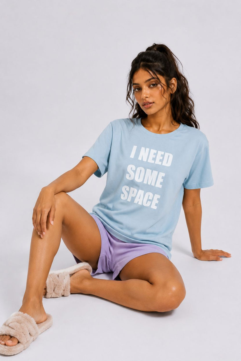 Womens Regular Fit Blue Typography Printed T-Shirt - Image 6