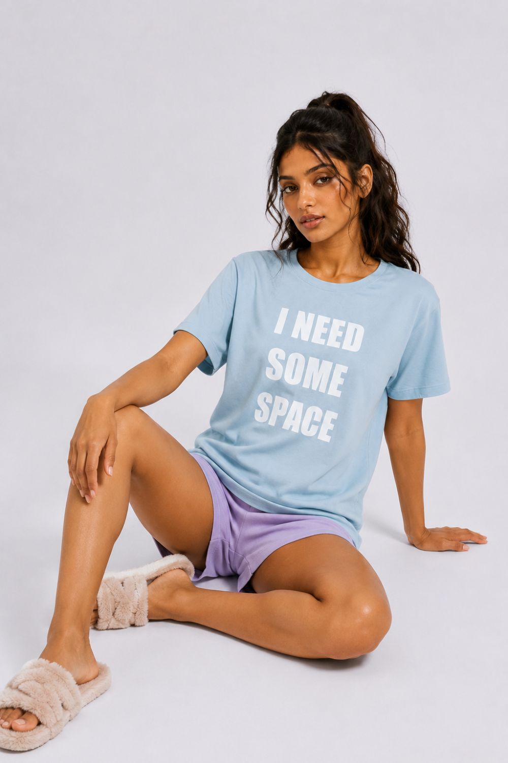 Womens Regular Fit Blue Typography Printed T-Shirt - Image 6