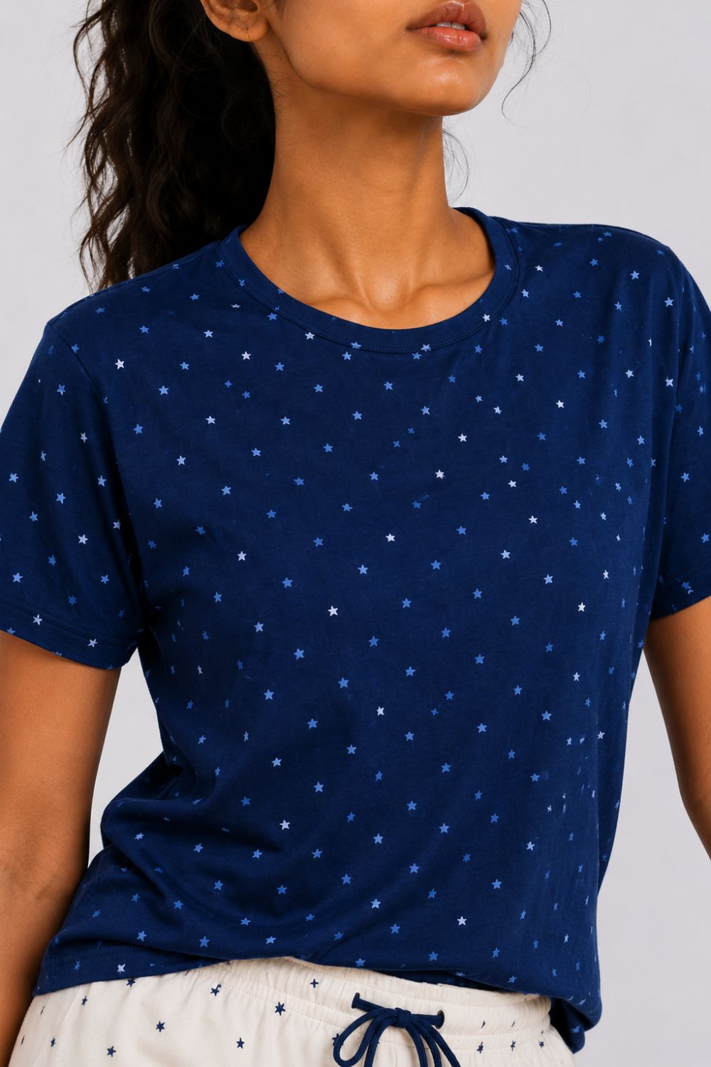Womens Regular Fit Navy Star Print T-Shirt - Image 3