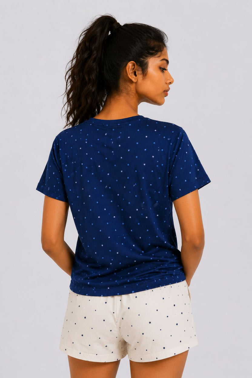 Womens Regular Fit Navy Star Print T-Shirt - Image 5