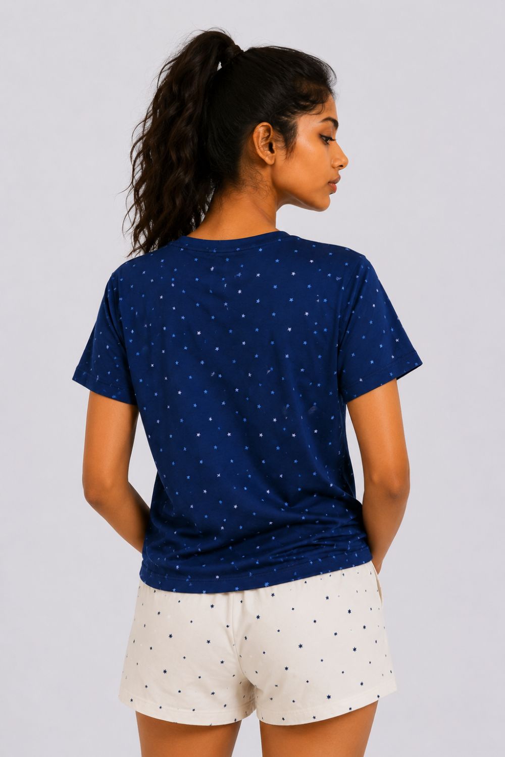 Womens Regular Fit Navy Star Print T-Shirt - Image 5