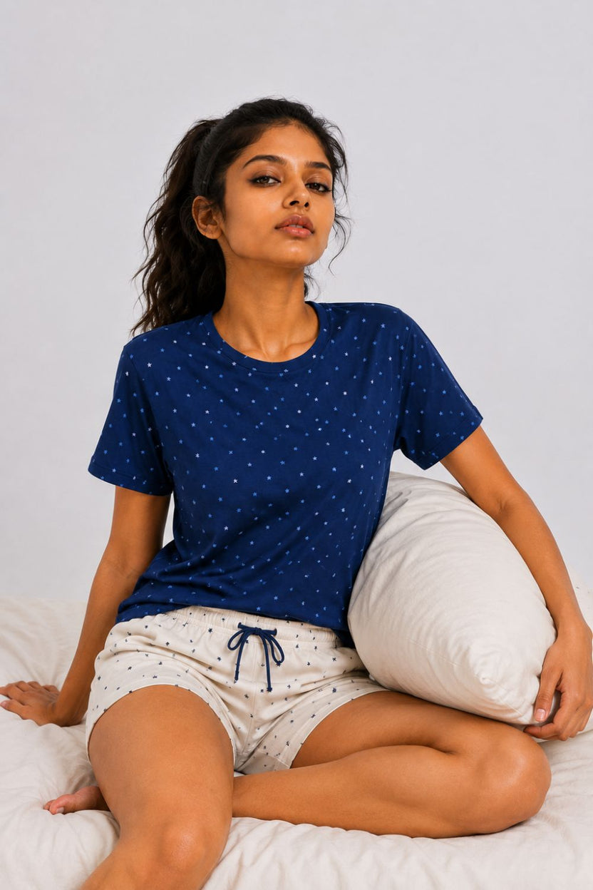 Womens Regular Fit Navy Star Print T-Shirt - Image 6