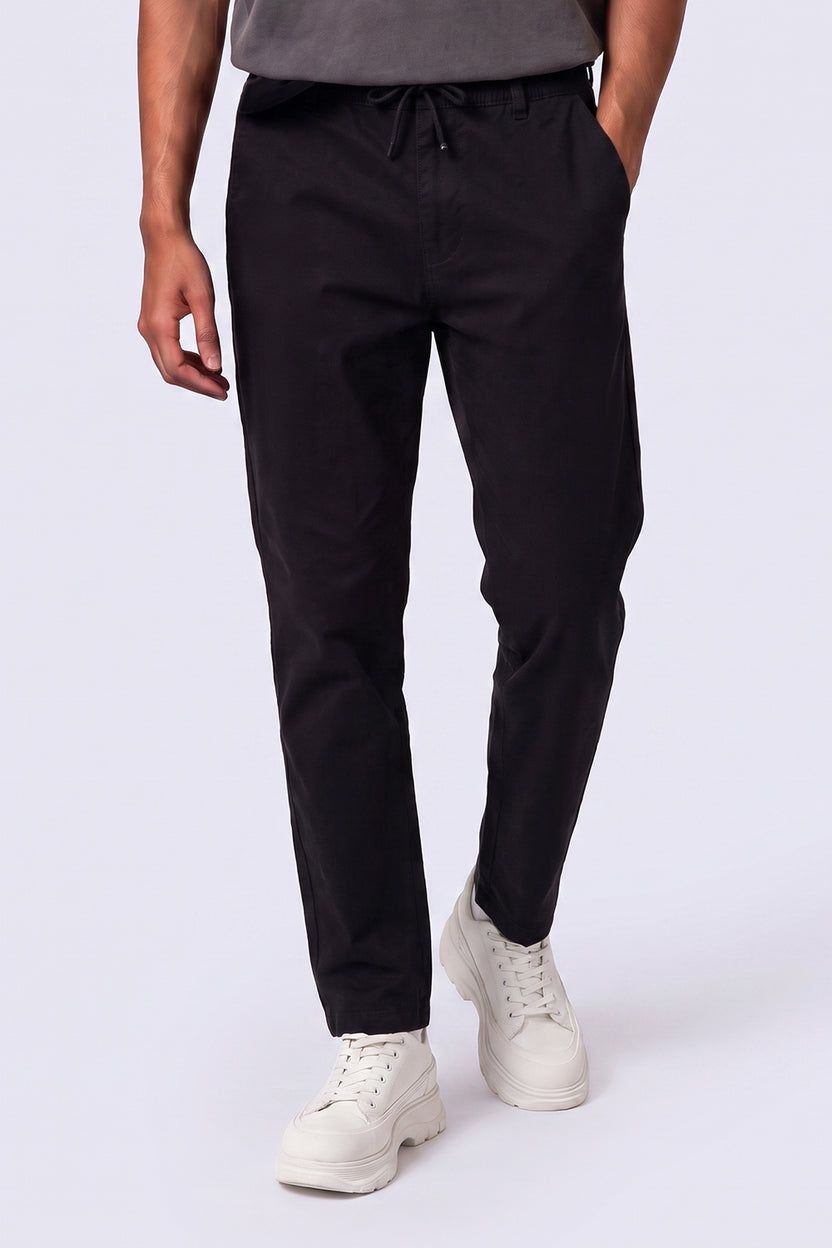 Mens Regular Fit Black Drawstring Trouser - Image 2