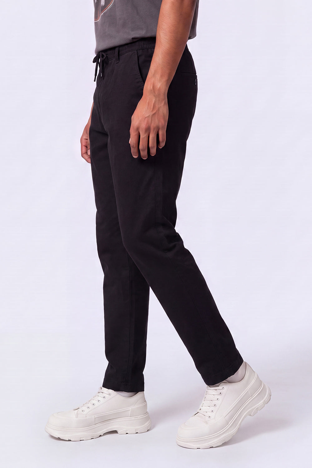 Mens Regular Fit Black Drawstring Trouser - Image 4