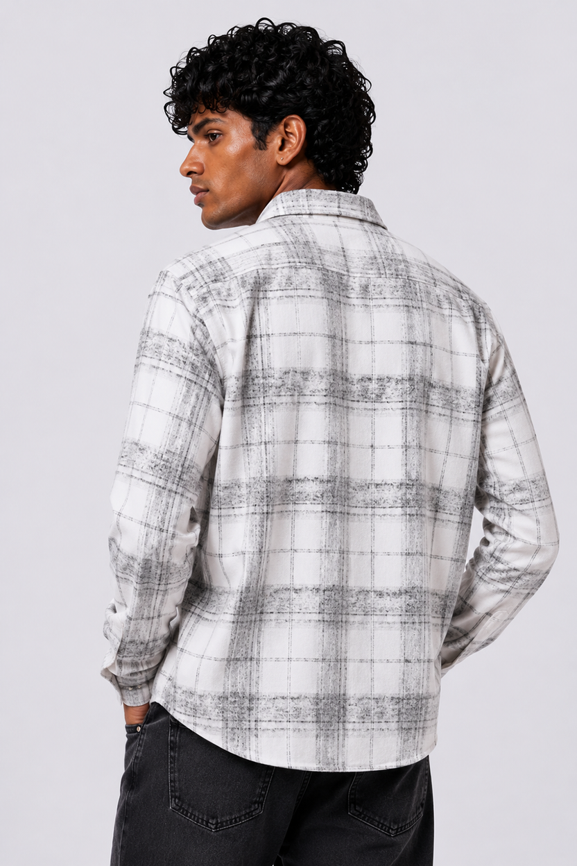 Mens Regular Fit Off White Checked Shirt - Image 5