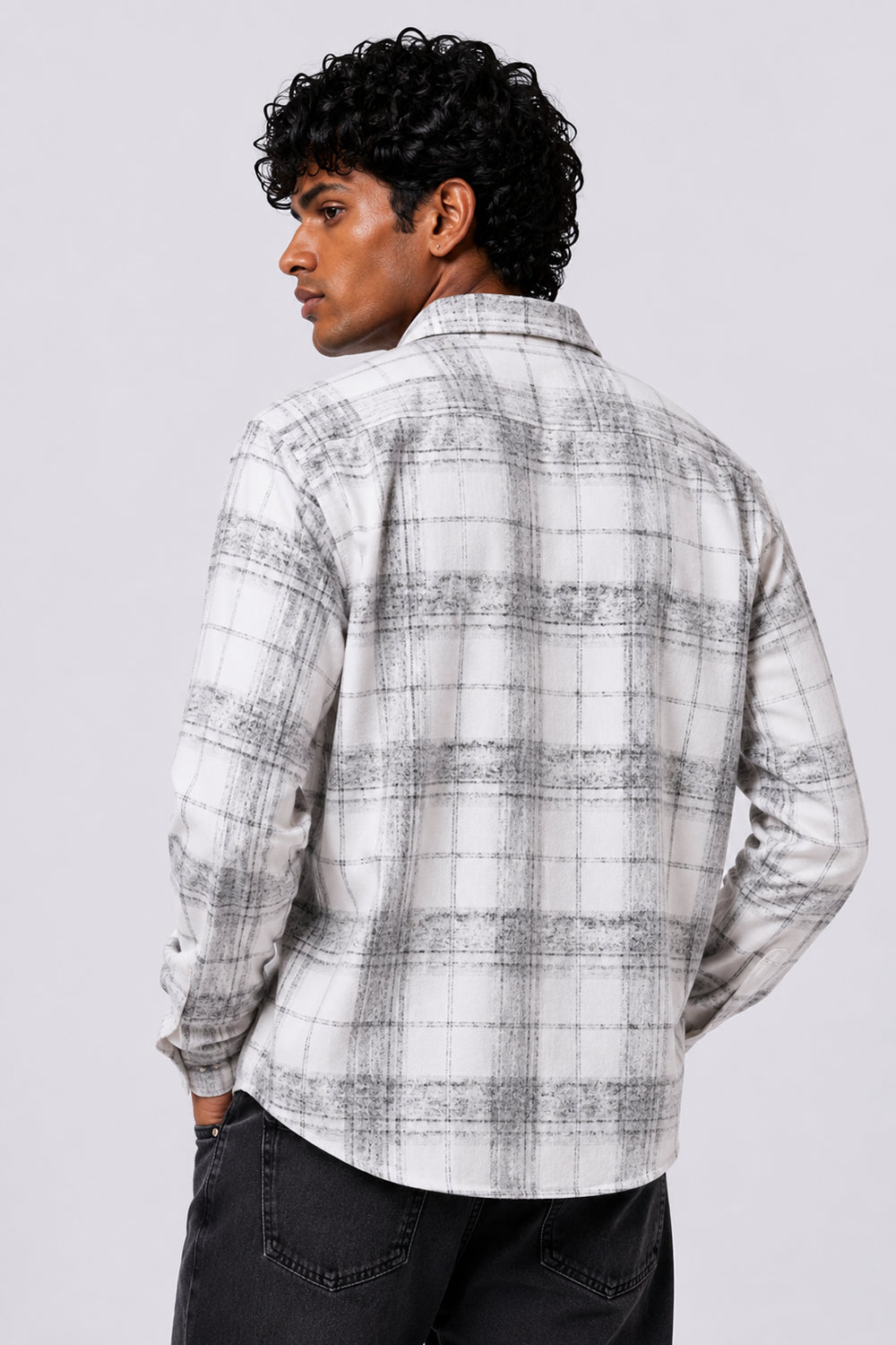 Mens Regular Fit Off White Checked Shirt - Image 5