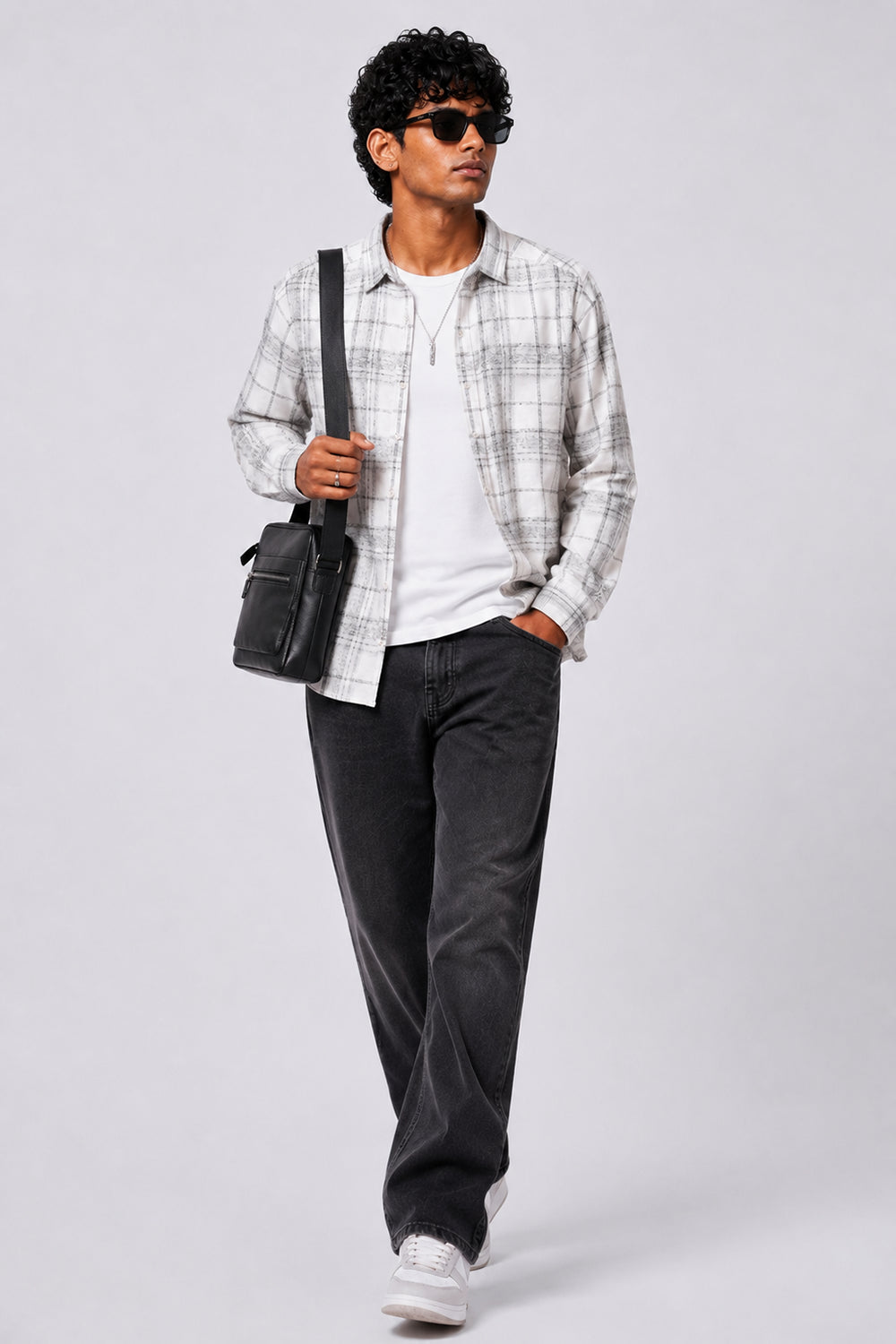 Mens Regular Fit Off White Checked Shirt - Image 6