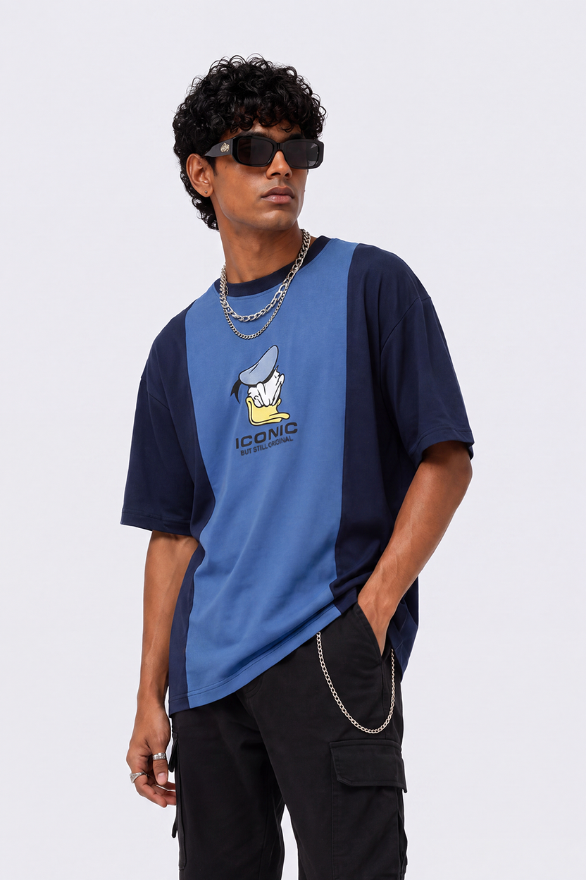 Mens Regular Fit Blue Colourblocked T-Shirt - Image 1