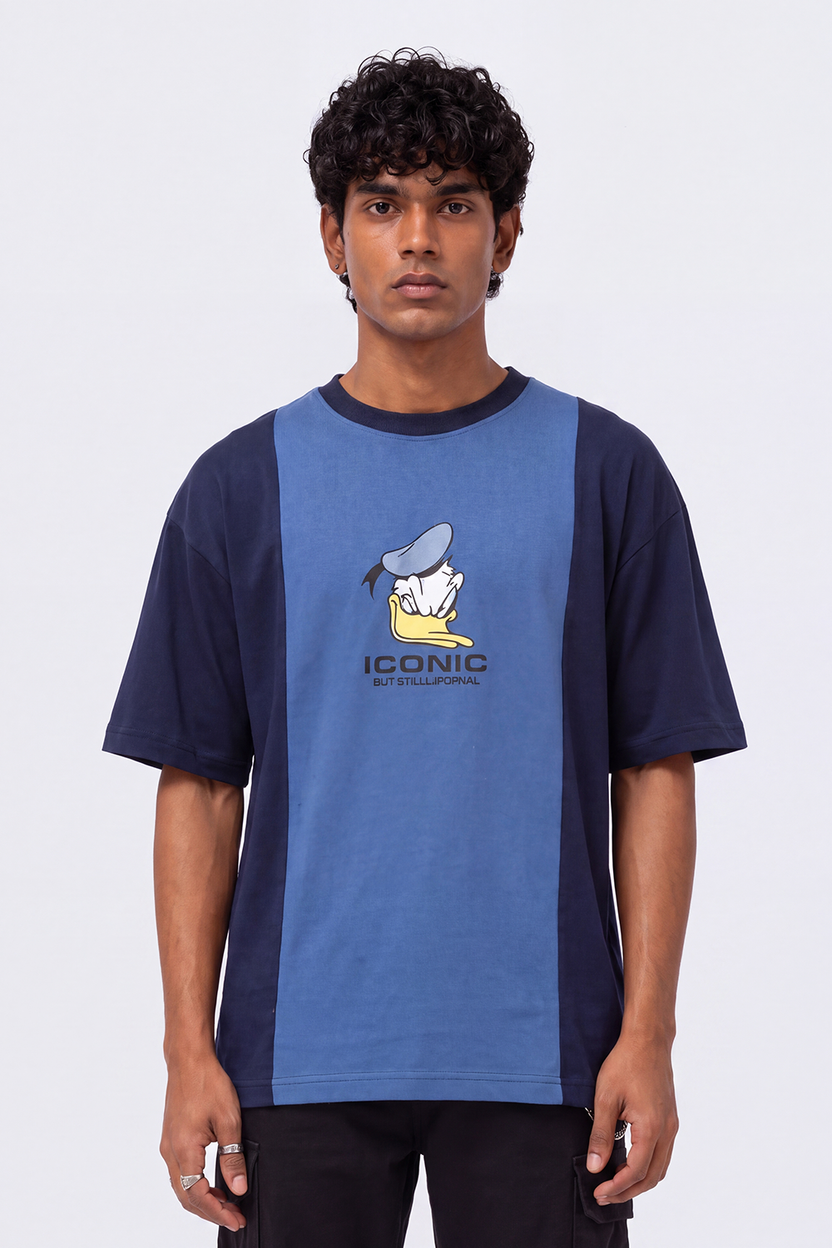 Mens Regular Fit Blue Colourblocked T-Shirt - Image 2