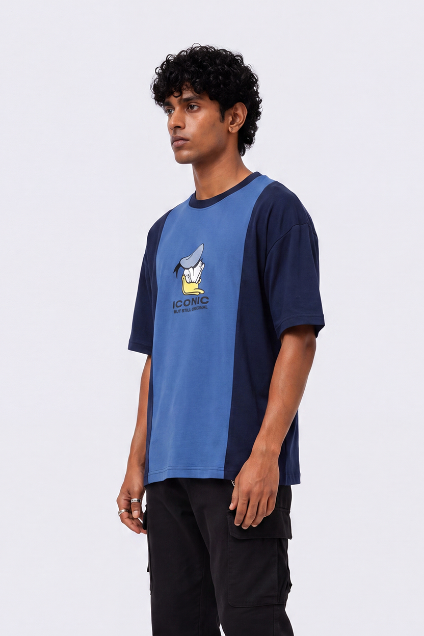 Mens Regular Fit Blue Colourblocked T-Shirt - Image 4