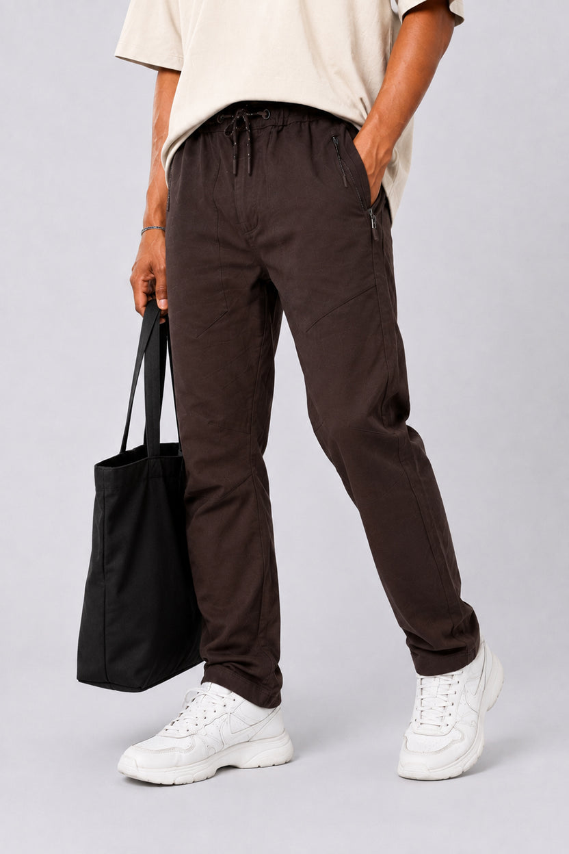 Mens Regular Fit Brown Drawstring Trouser - Image 1