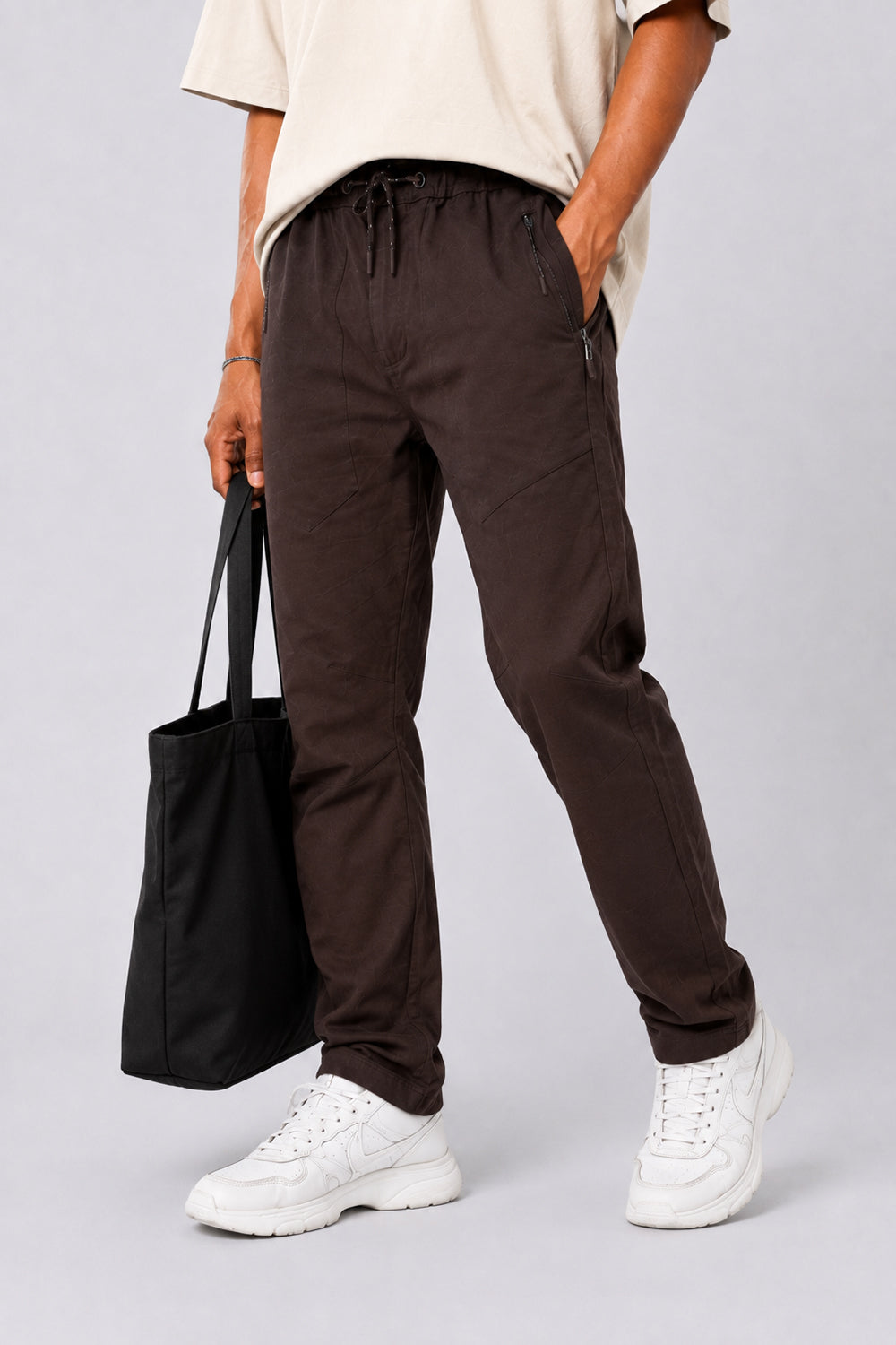 Mens Regular Fit Brown Drawstring Trouser - Image 1