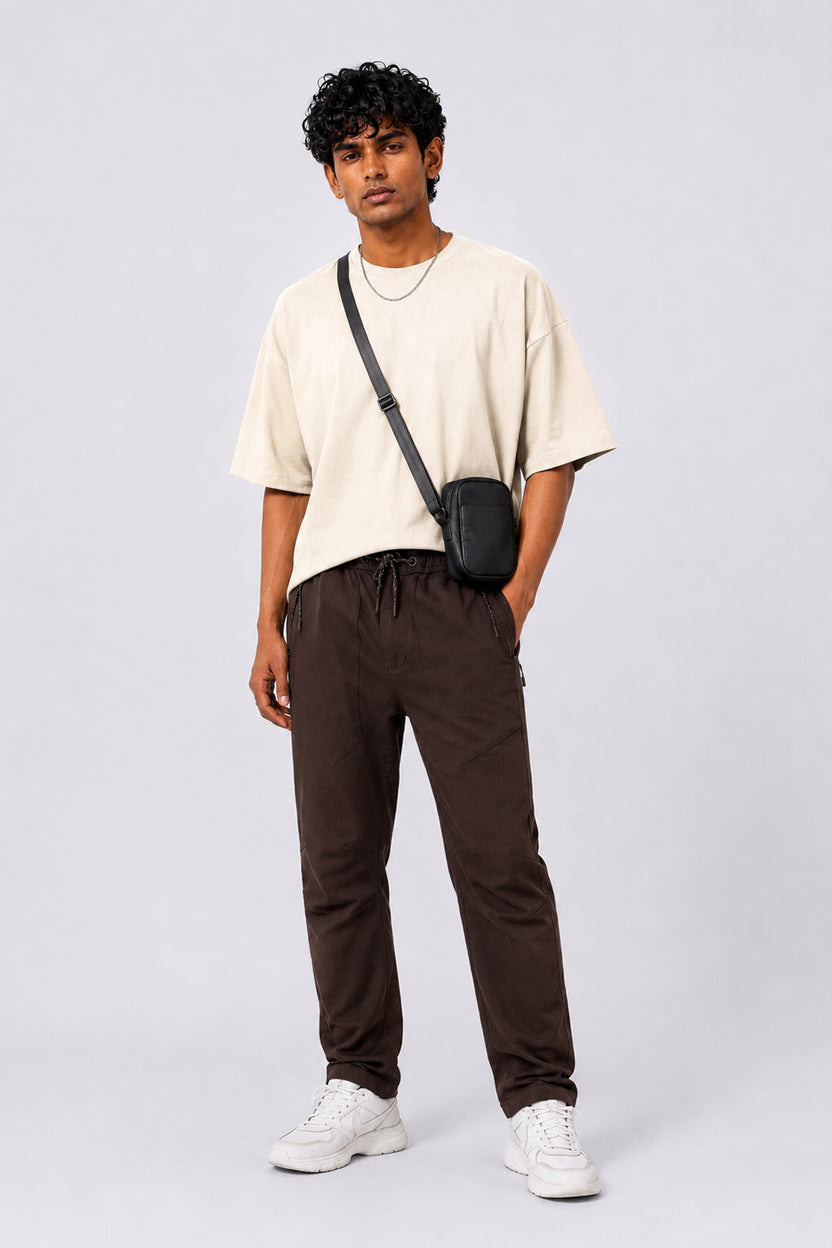 Mens Regular Fit Brown Drawstring Trouser - Image 6