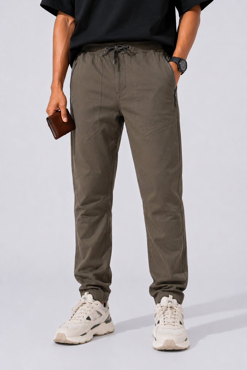 Mens Regular Fit Olive Drawstring Trouser - Image 1