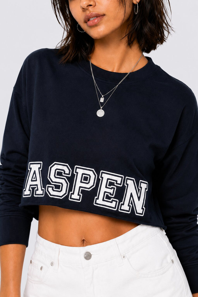 Womens Regular Fit Navy Graphic Crop Sweatshirt - Image 3