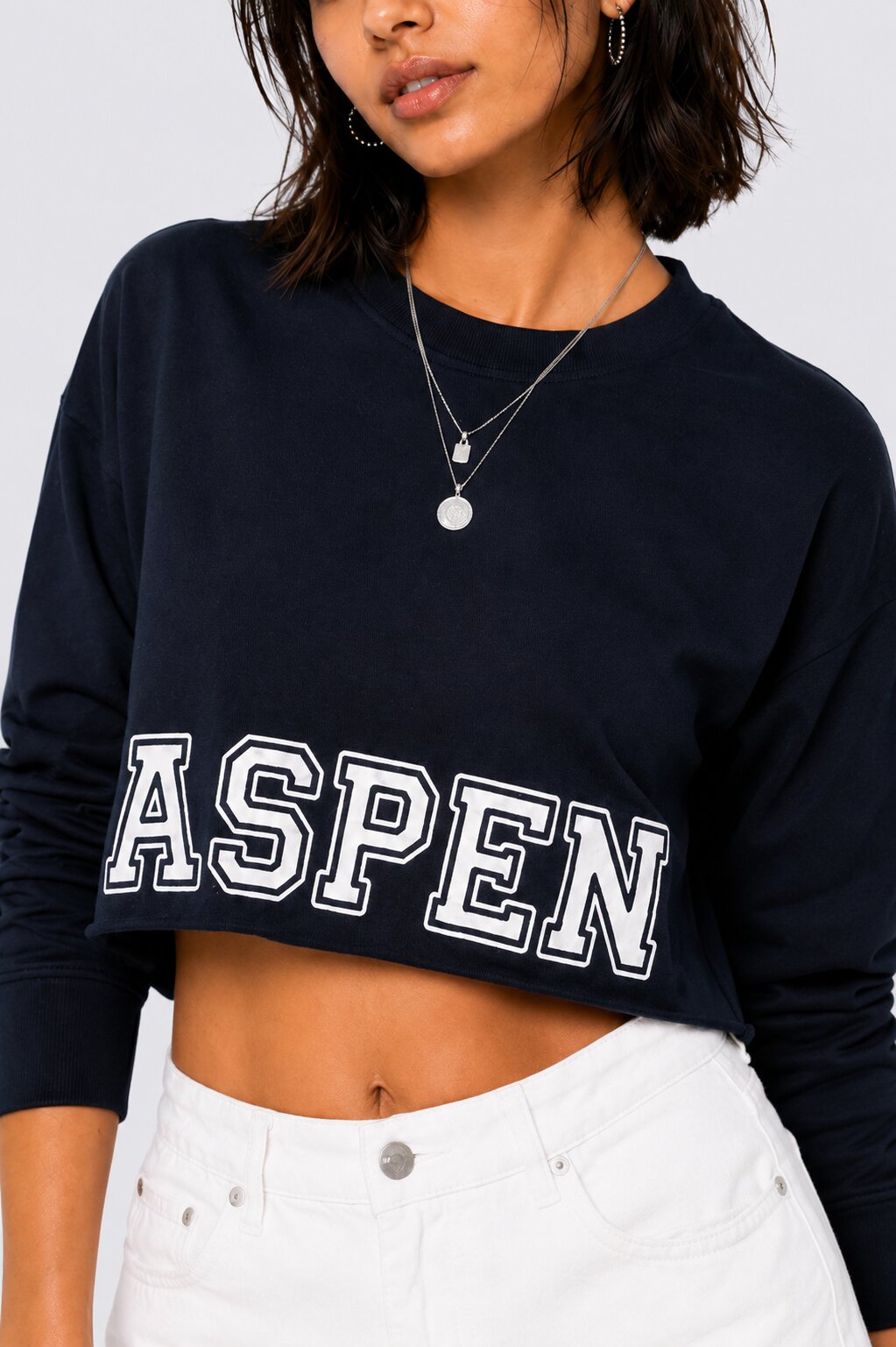 Womens Regular Fit Navy Graphic Crop Sweatshirt - Image 3