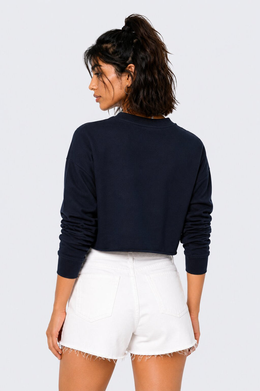 Womens Regular Fit Navy Graphic Crop Sweatshirt - Image 5