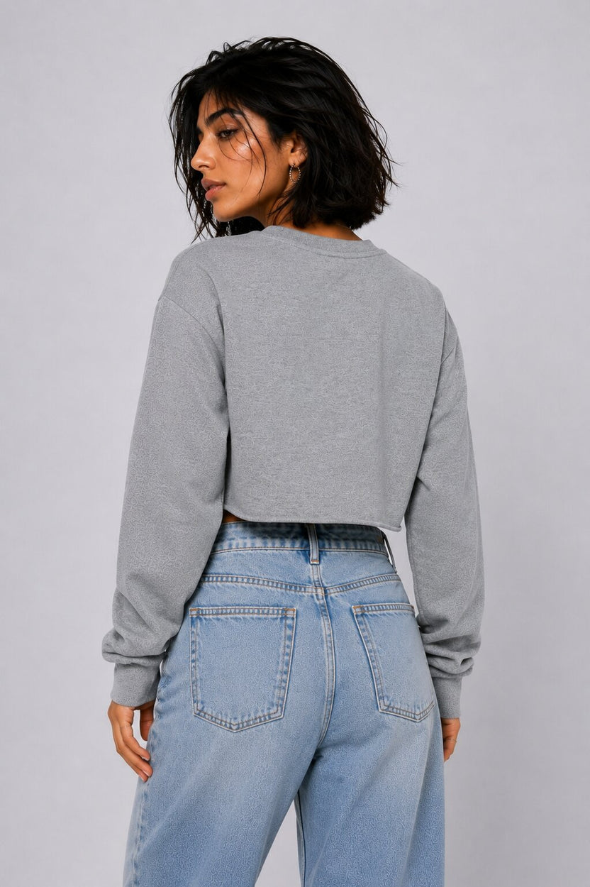 Womens Regular Fit Grey Graphic Crop Sweatshirt - Image 5