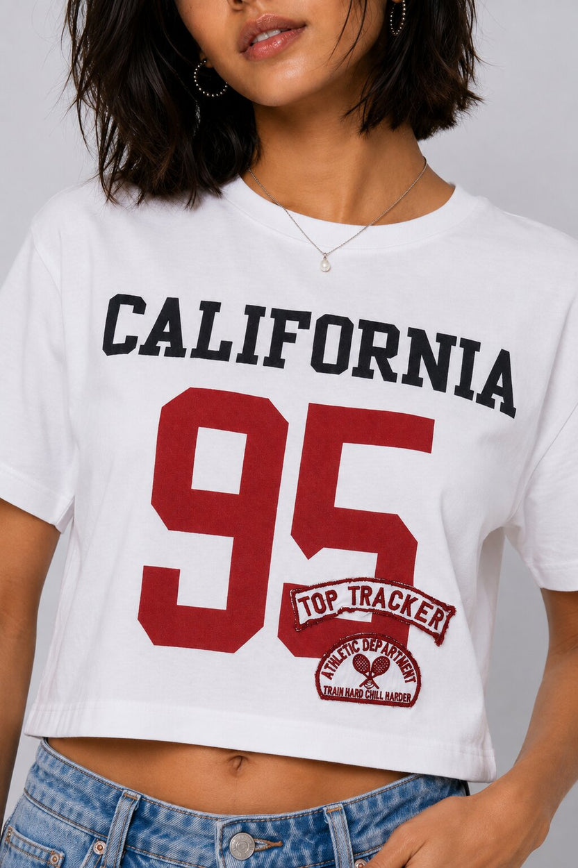 Womens White California Graphic Crop T-Shirt - Image 3
