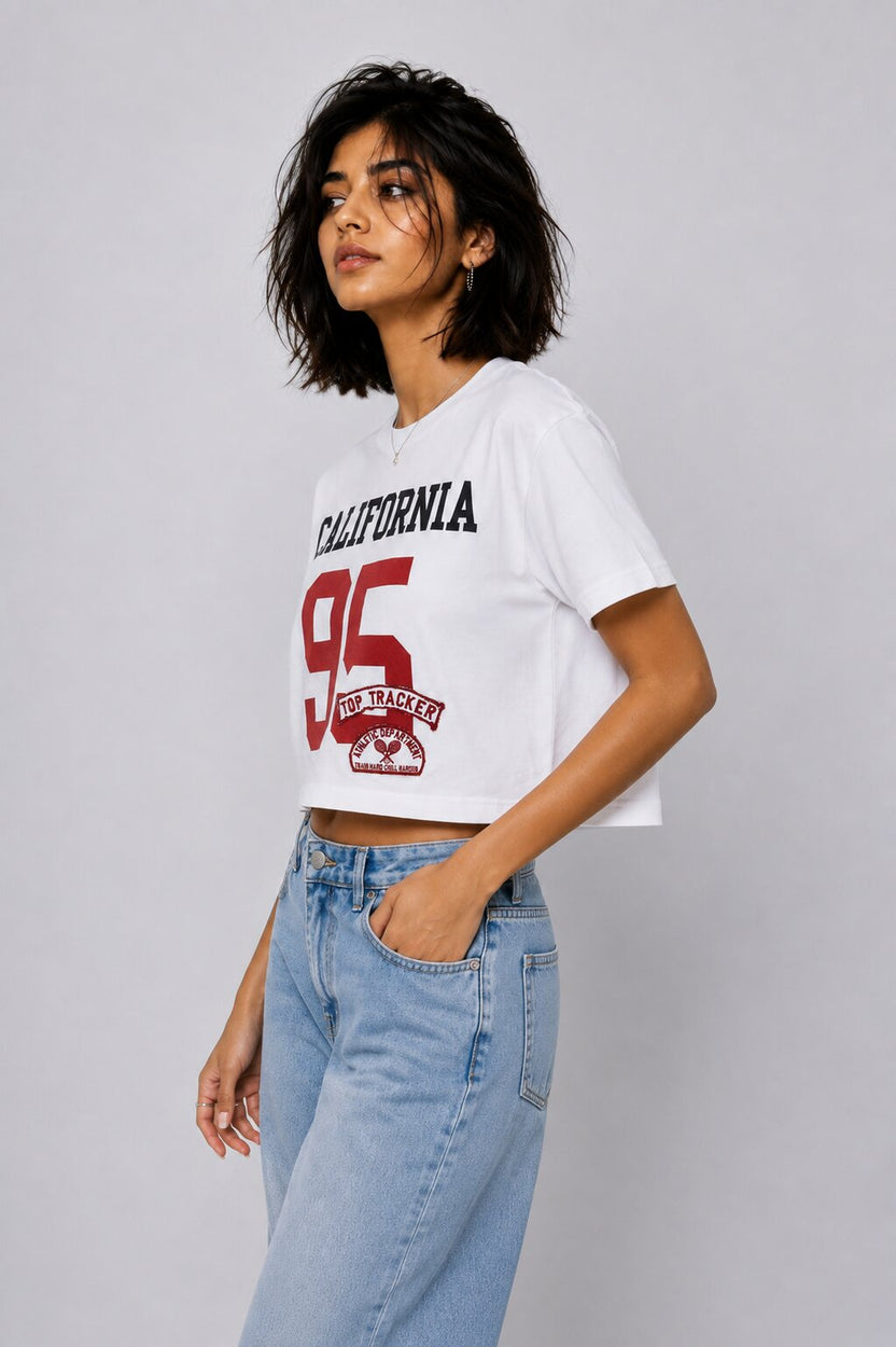 Womens White California Graphic Crop T-Shirt - Image 4
