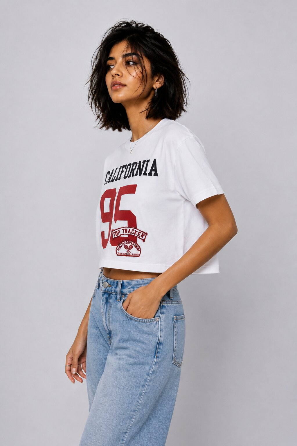 Womens White California Graphic Crop T-Shirt - Image 4
