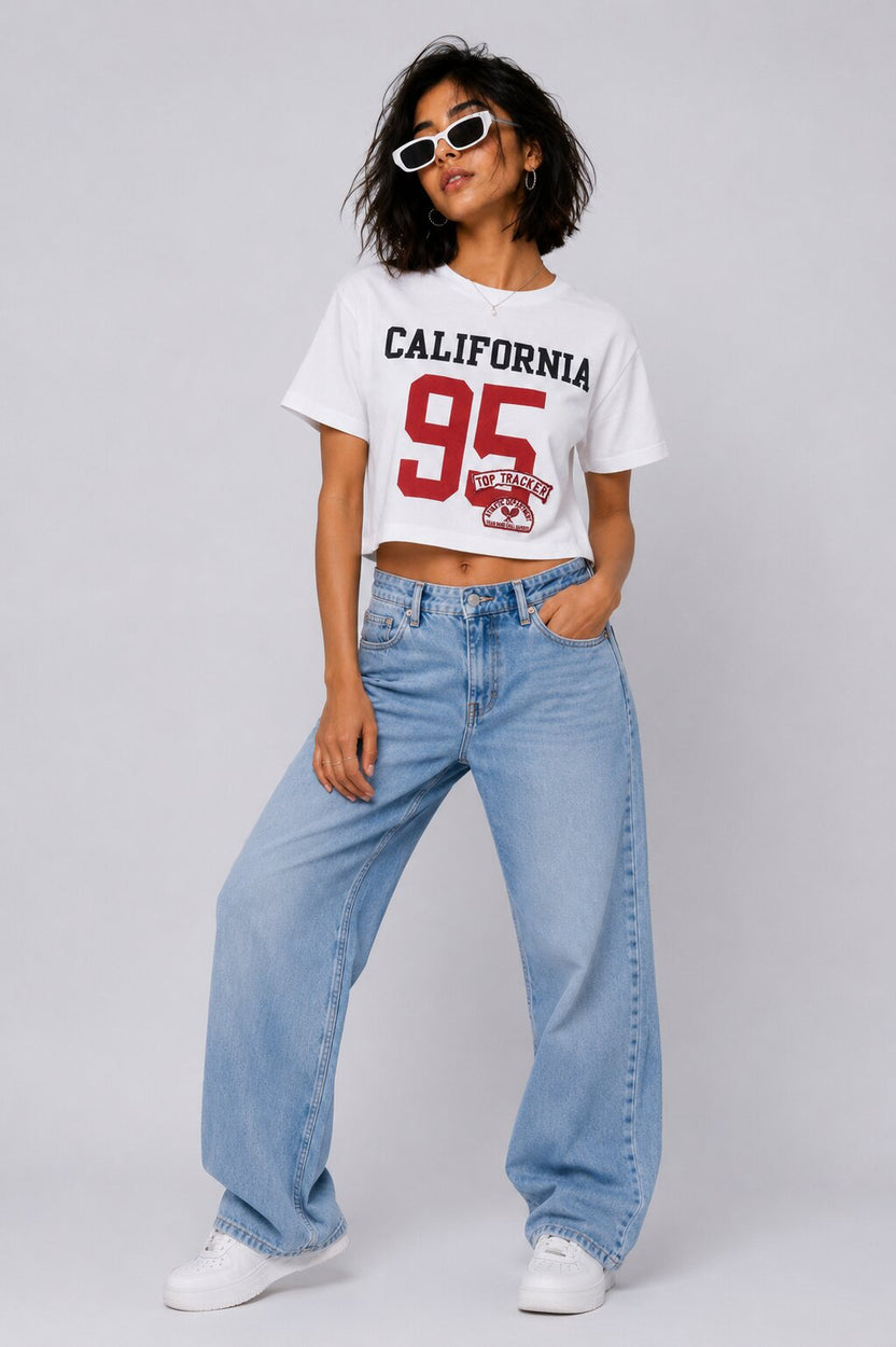 Womens White California Graphic Crop T-Shirt - Image 6