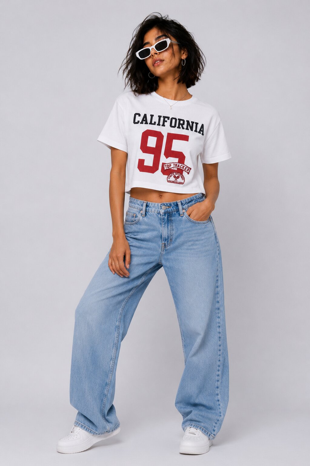 Womens White California Graphic Crop T-Shirt - Image 6